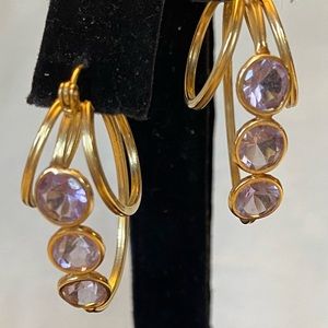 💜 10K YG & Amethyst Triple Hoop Earrings-Unique!